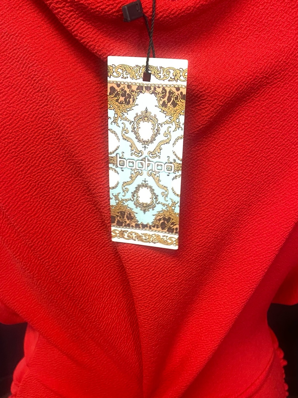 Red Wrap-Style Women's Dress - Elegant Drape - Picture 3 of 5